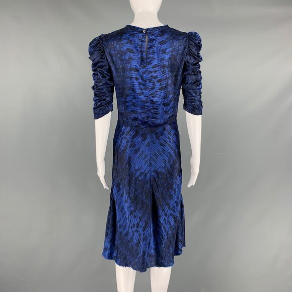 ISABEL MARANT Size 2 Blue Black Silk Print A-Line Dress - Picture 4 of 5